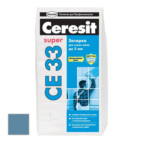Затирка цементная Ceresit CE 33 Super серо-голубая 2 кг