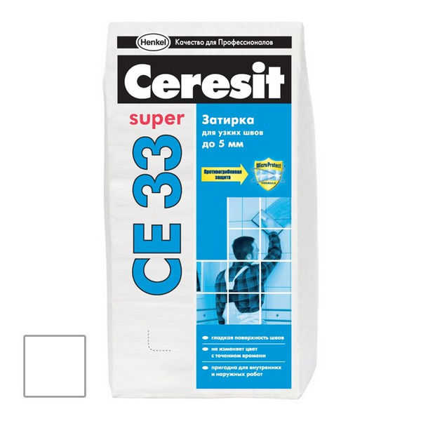 Затирка цементная Ceresit CE 33 Super белая 2 кг